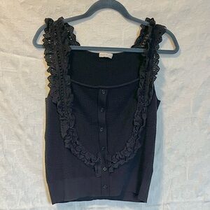 Anthropologie Flint & Moss Ruffle Trim Tank, Size S
